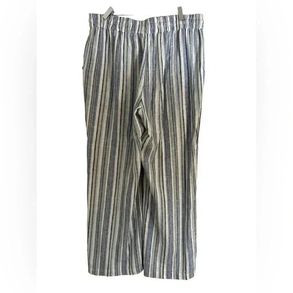 Naturals D & Co Blue Stripe Linen Blend Wide Leg Pant Size Large - Picture 3 of 4